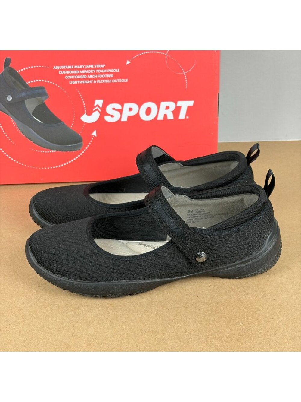 J Sport Jambu Melody Mary Jane Flats Womens 9 Black Casual Comfort Adjustable